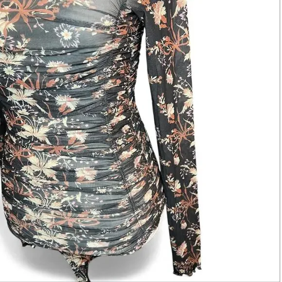 Free People Under It All Bodysuit black floral whimsy goth sheer mesh boho - Picture 4 of 10
